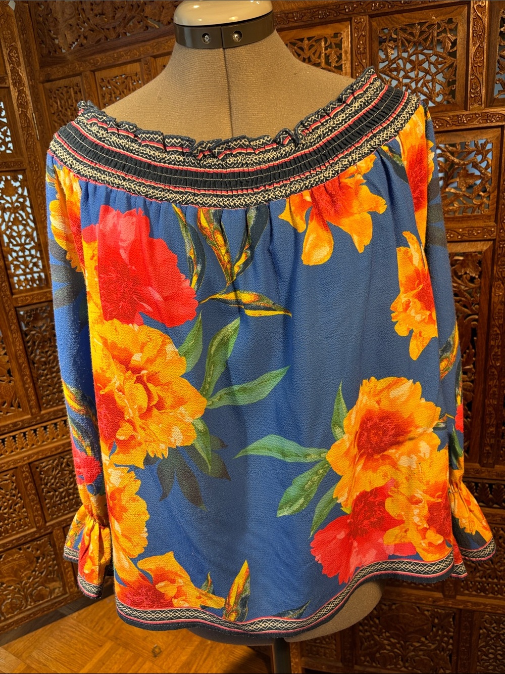Blue Floral Off-Shoulder Women's Top